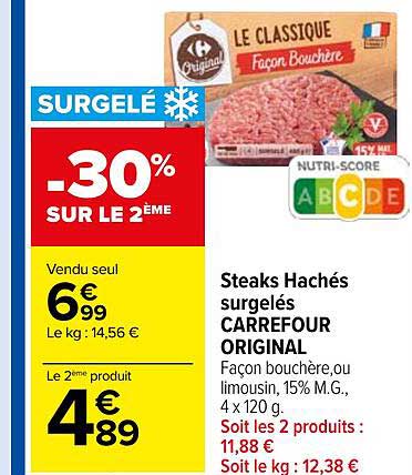 steaks hachés surgelés carrfour original -30% sur le 2eme