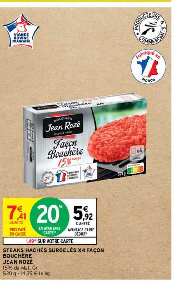 steaks hachés surgelés x4 façon bouchère jean rozé