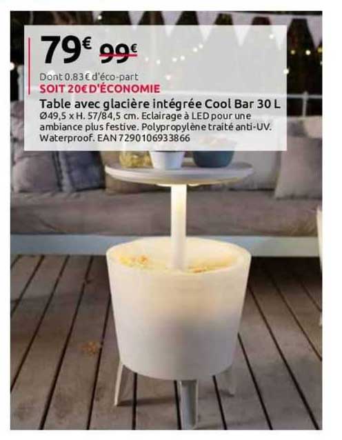 table avec glacière intégrée cool bar 30l