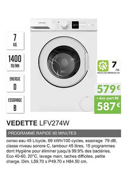 vedette lfv274w programme rapide 60 minutes