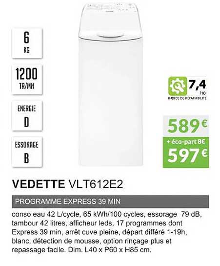 vedette vlt612e2 programme express 39 min