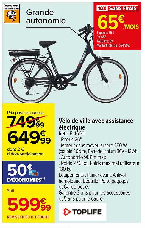 vélo de ville avec assistance électrique toplife