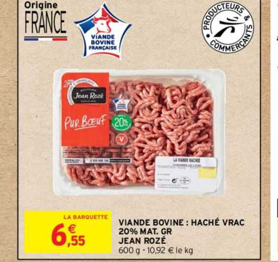 viande bovine : haché vrac 20% mat. gr. jean rozé