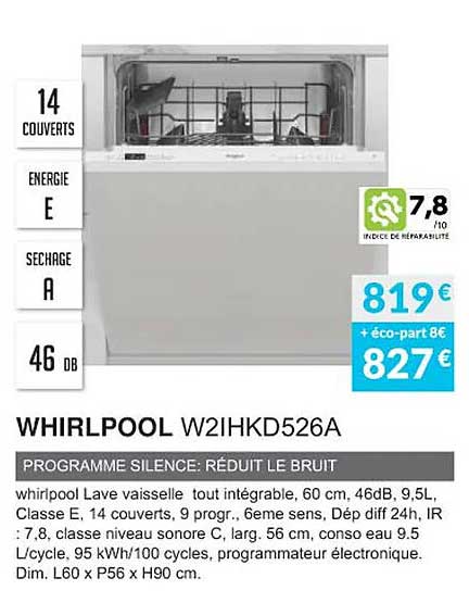whirlpool w2ihkd526a programme silence réduit le bruit