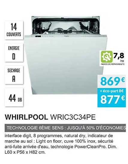 whirpool wric3c34pe technologie 6ème sense : jusqu'à 50% d'économies