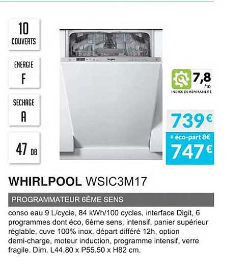 whirpool wsic3m17 programmateur 6ème sens