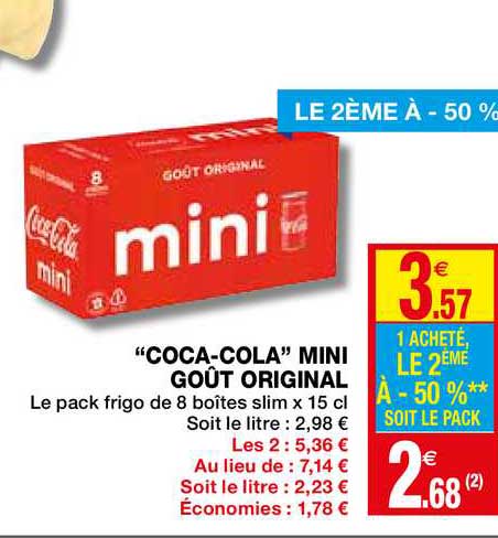 "coca Cola" Mini Goût Original Le 2ème à -50%