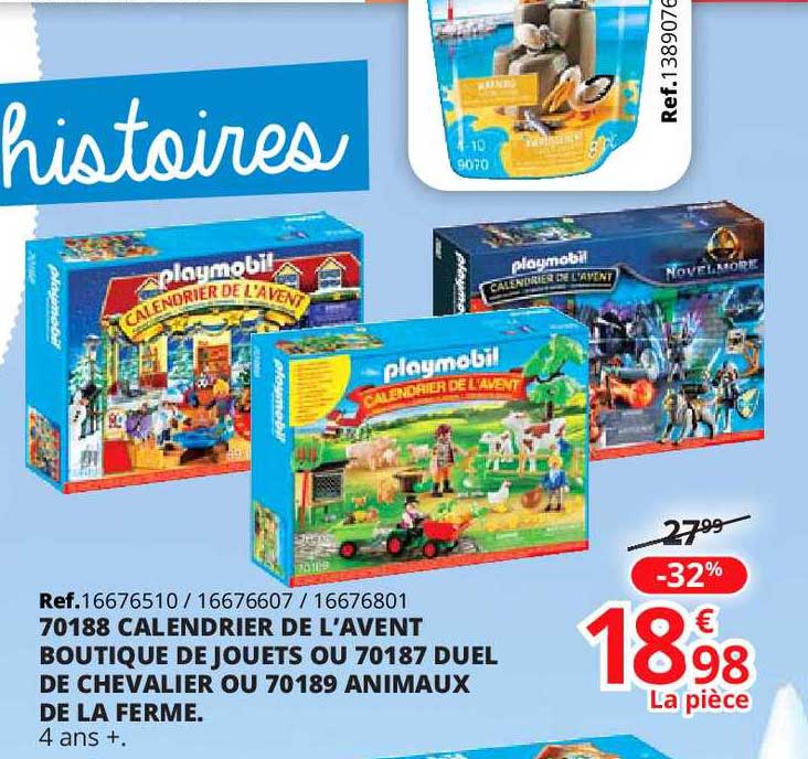 70188 calendrier de l'avent boutique de jouets ou 70187 duel de chevalier ou 70189 animaux de la ferme