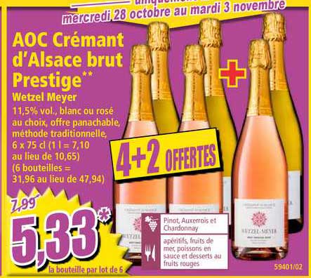 aoc crémant d'alsace brut prestige wetzel meyer 4+2 offertes