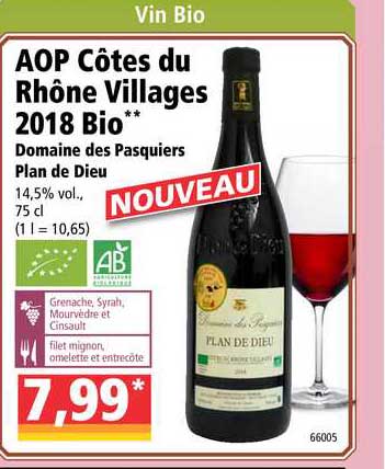 aop côtes du rhône villages 2018 bio domaine des pasquiers plan de dieu