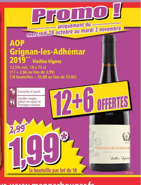 Aop Grignan Les Adhémar 2019 Vieilles Vignes 12+6 Offertes