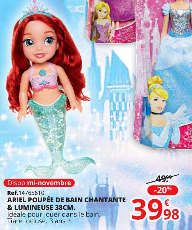 ariel poupée de bain chantante & lumineuse 38cm
