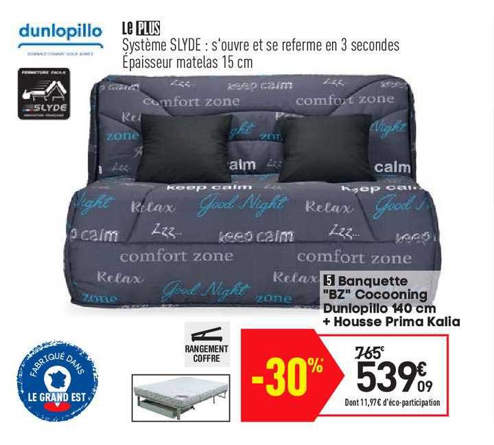 banquette "bz" cocooning dunlopillo 140 cm + housse prima kalia