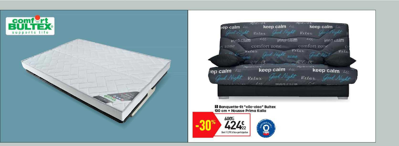 banquette-lit "clic-clac" bultex 130 cm + housse prima kalia