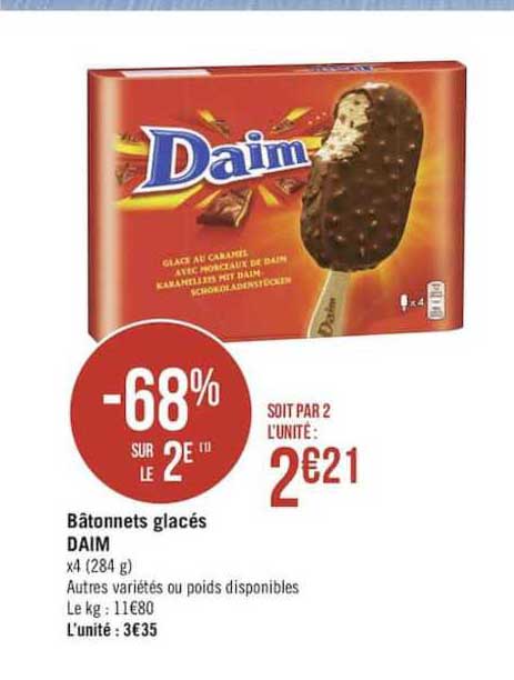 Bâtonnets Glacés Daim -68% Sur Le 2e