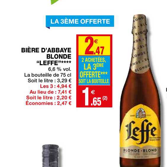 bière d'abbaye blonde "leffe" la 3ème offerte