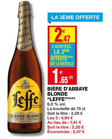 bière d'abbaye blonde "leffe" la 3ème offerte