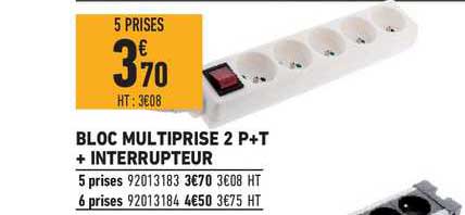 Bloc Multiprise 2 P+t + Interrupteur