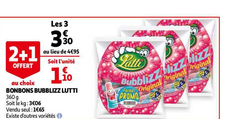 bonbons bubblizz lutti 2+1 offert au choix