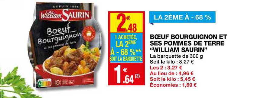 bœuf bourguignon et ses pommes de terre "william saurin" le 2ème à -68%