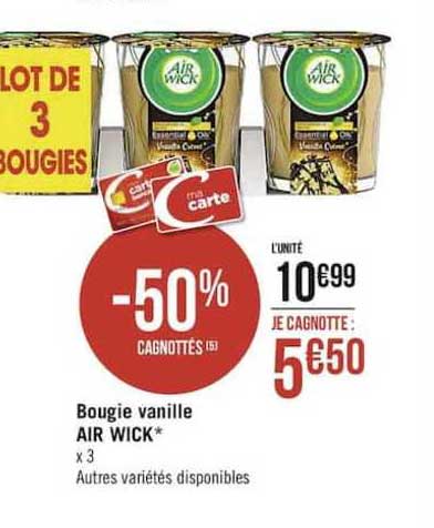 bougie vanille air wick -50% cagnottés