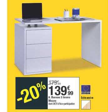 bureau 3 tiroirs mezzo