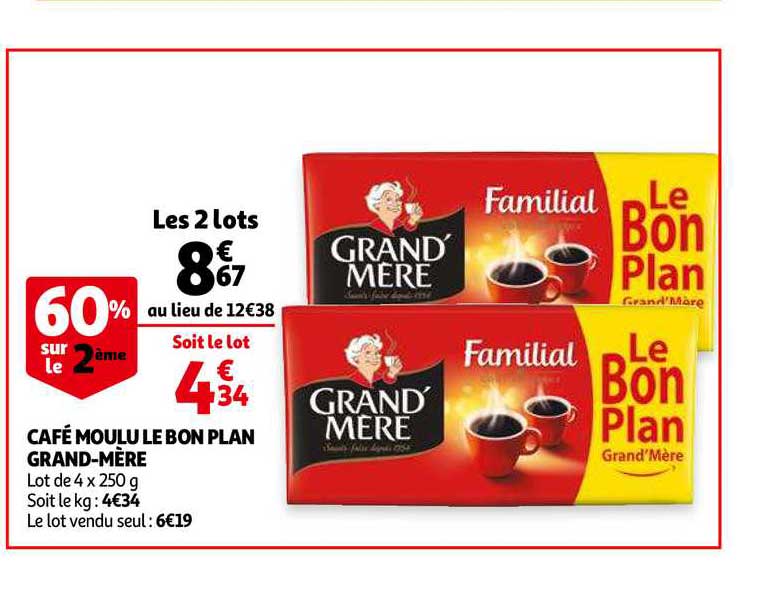 café moulu le bon plan grand mère 60% sur le 2ème