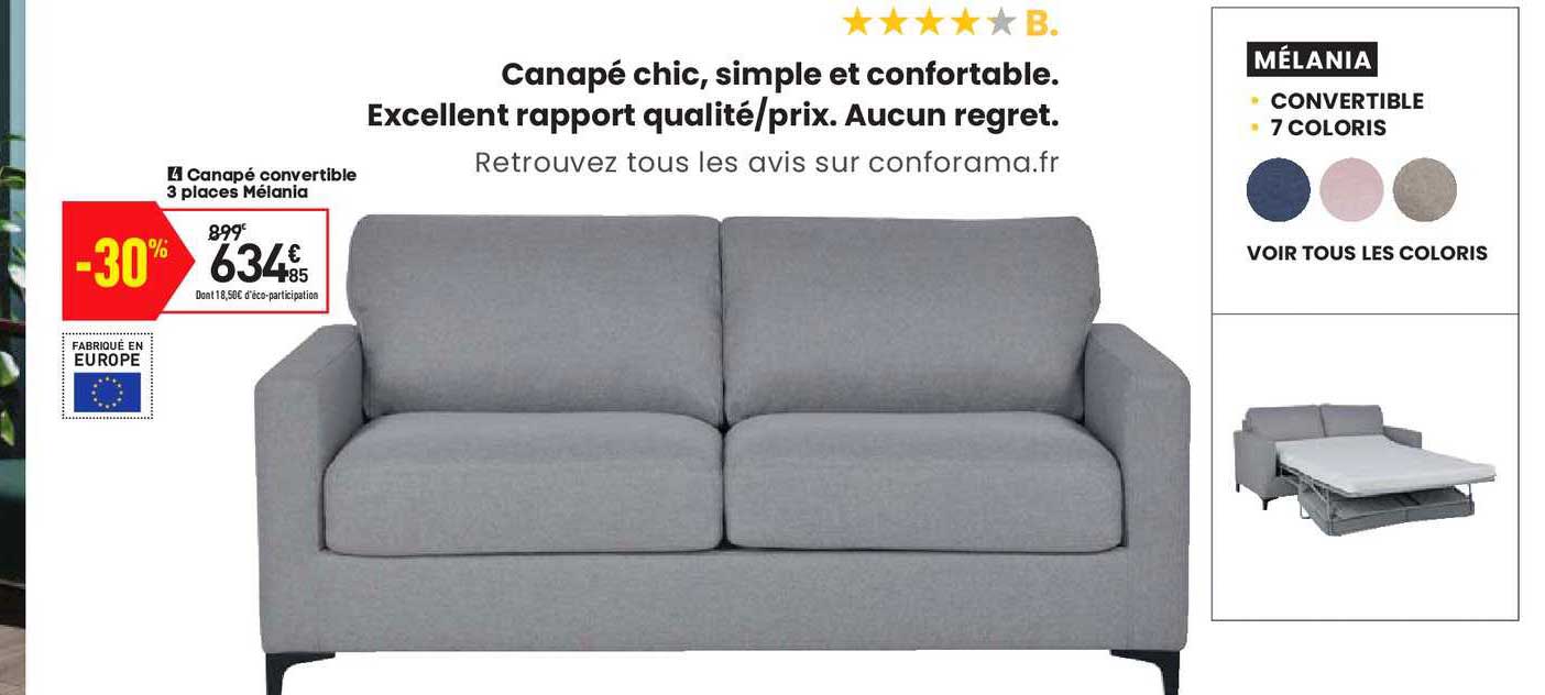 canapé convertible 3 places mélania