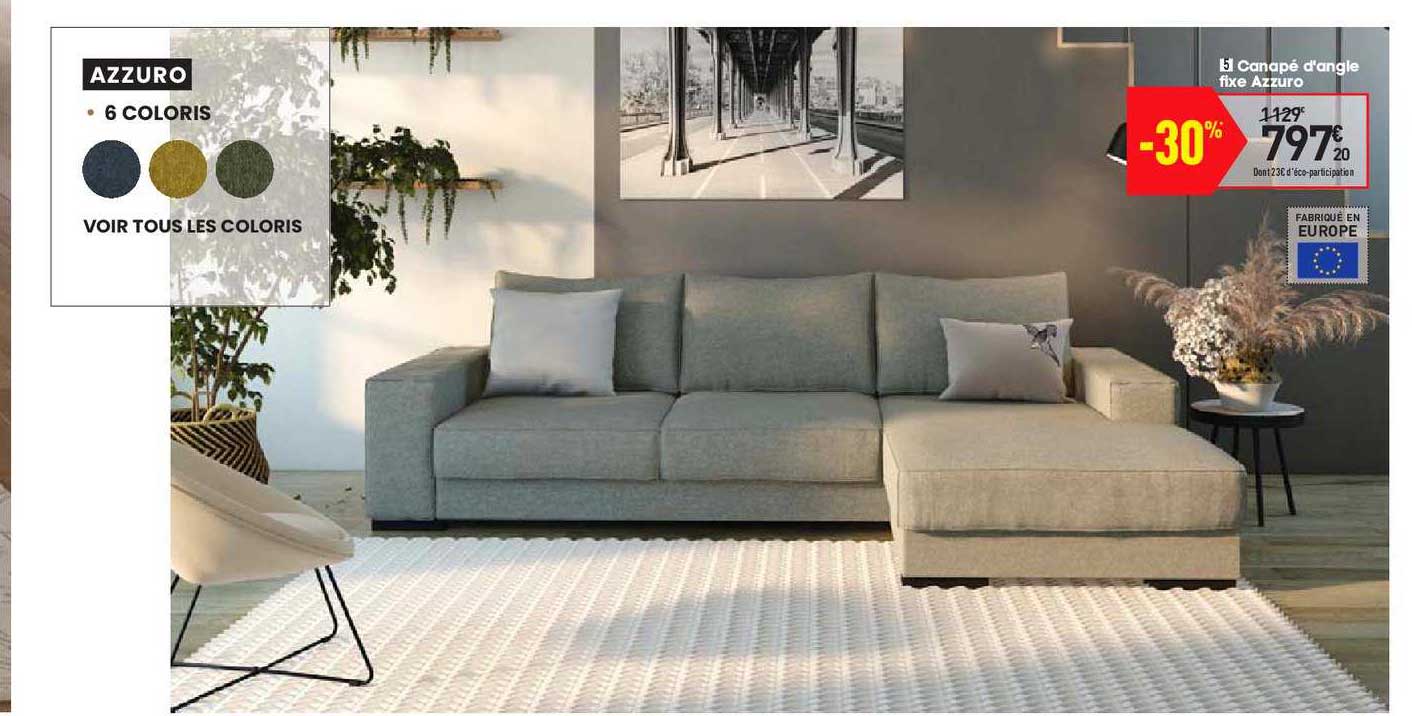 canapé d'angle fixe azzuro