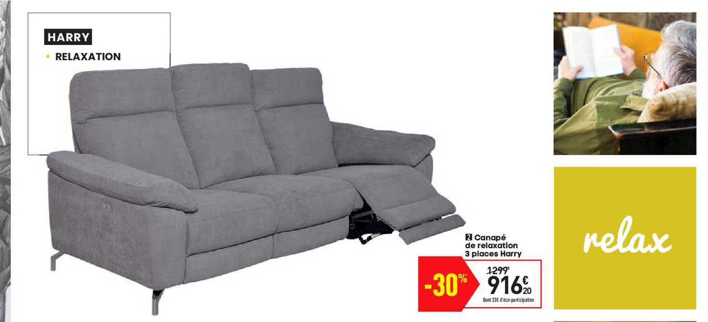 canapé de relaxation 3 places harry