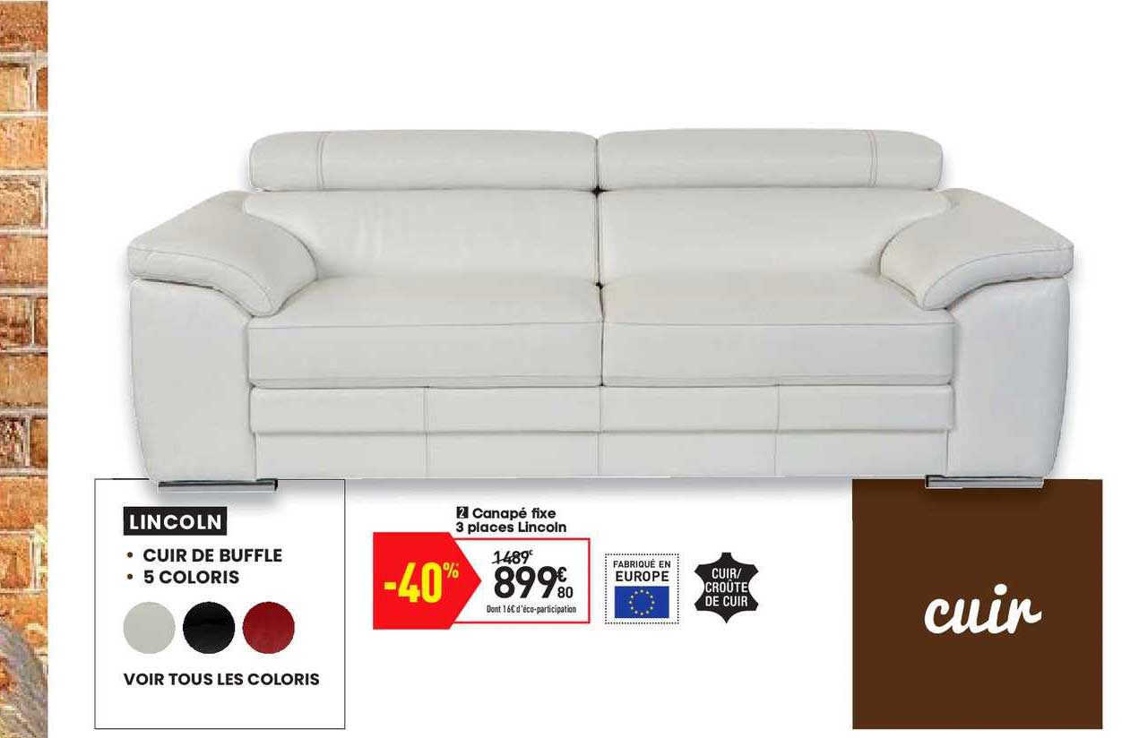 canapé fixe 3 places lincoln