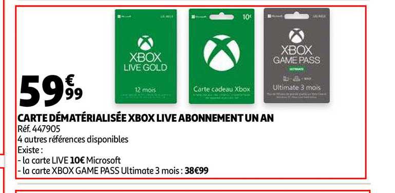 carte dématérialisée xbox live abonnement un n