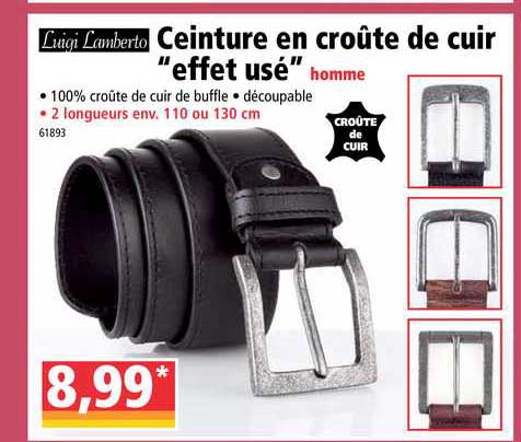ceinture en croûte de cuir effet usé luigi lamberto