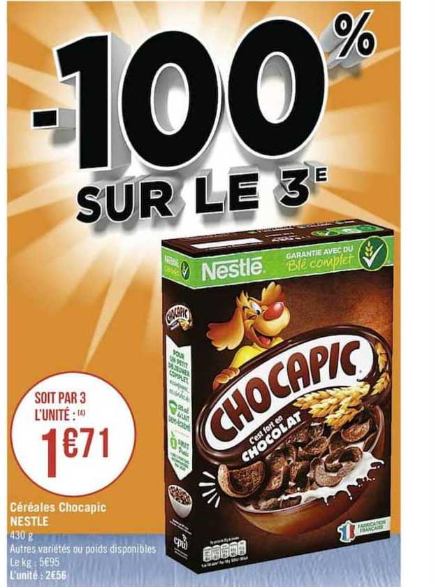 Céréales Chocapic Nestlé -100% Sur Le 3e
