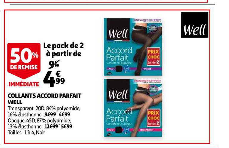 collants accord parfait well 50% remise immédiate