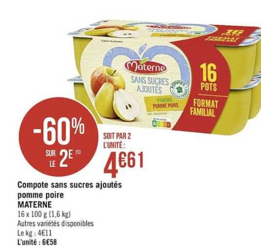 Compote Sans Sucres Ajoutés Pomme Poire Materne -60% Sur Le 2e