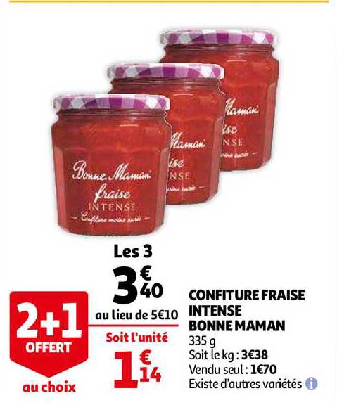 confiture fraise intense bonne maman 2+1 offert au choix
