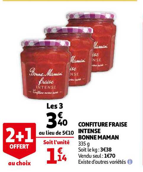confiture fraise intense bonne maman 2+1 offert au choix