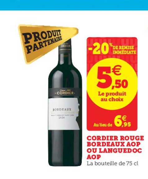 cordier rouge bordeaux aop ou languedoc aop -20% de remise immédiate