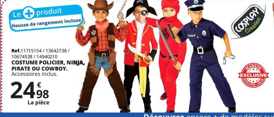 costume policier ninja pirate ou cowboy