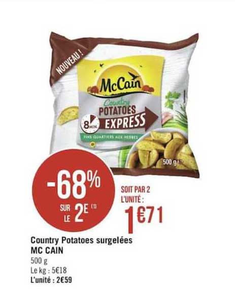 country potatoes surgelées mc cain -68% sur le 2e