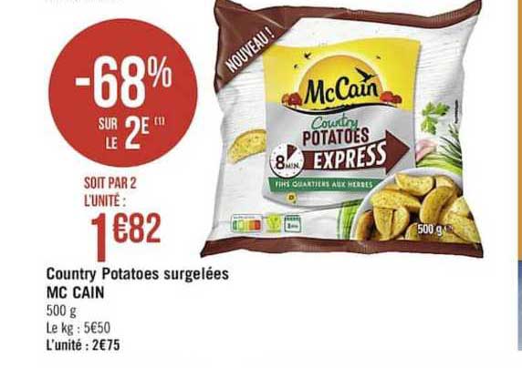 country potatoes surgelées mc cain -68% sur le 2e