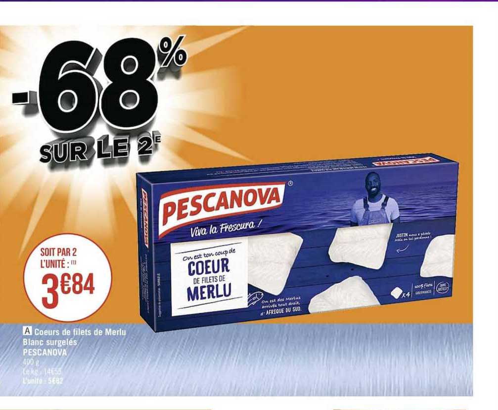 Cœurs De Filets De Merlu Blanc Surgelés Pescanova -68% Sur Le 2e