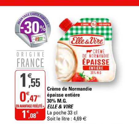 crème de normandie épaisse entière 30% m.g. elle&vire