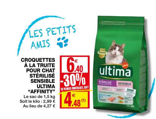 croquettes à la truite pour chat stérilisé sensible ultima "affinity"