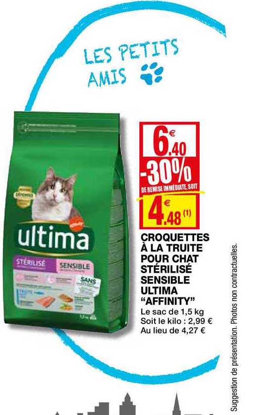 croquettes à la truite pour chat stérilisé sensible ultima "affinity"