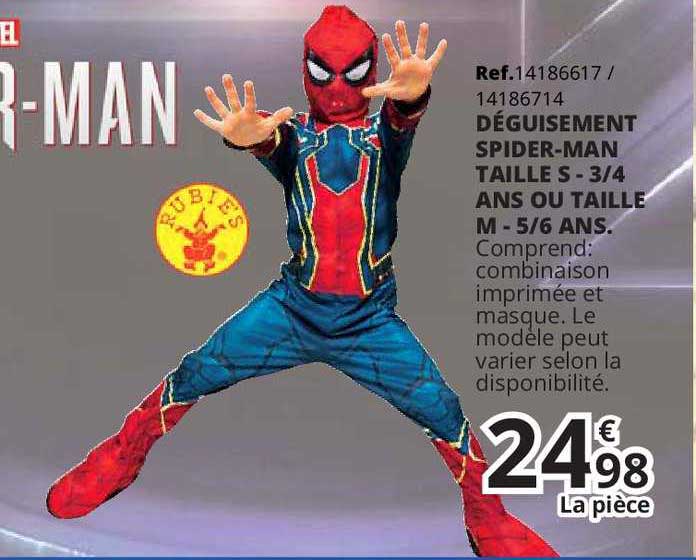 déguisement spider man taille s 3 4 ans ou taille m 5 6 ans