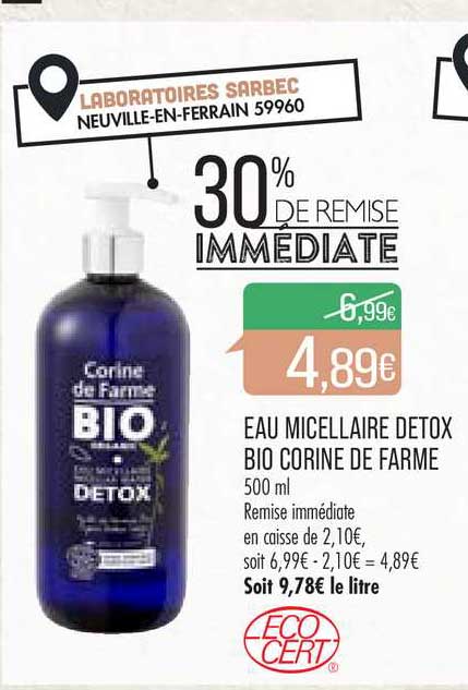eau micellaire detox bio corine de farme 30% de remise immédiate