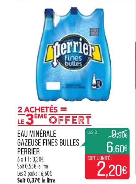 eau minérale gazeuse fines bulles perrier 2 achetés = le 3ème offert