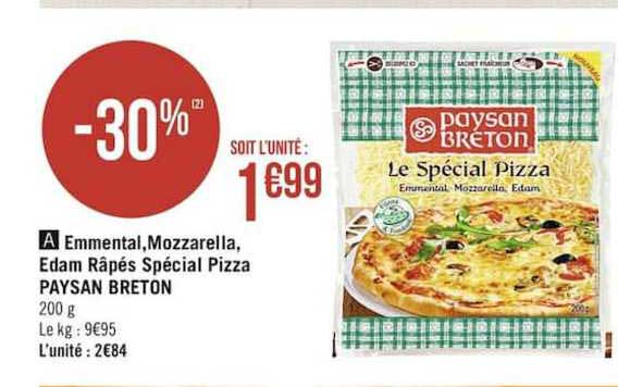 emmental, mozzarella, edam râpés spécial pizza paysan breton -30%